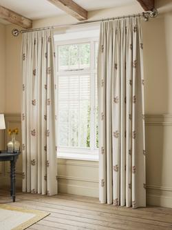 John Lewis Ariana Embroidered Pair Lined Pencil Pleat Curtains - view 2, Natural Auburn