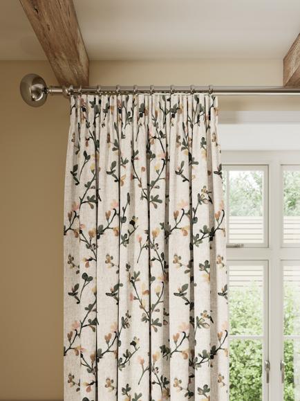 John Lewis Elena Floral Embroidery Pair Lined Pencil Pleat Curtains, Straw, Straw