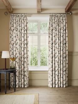 John Lewis Elena Floral Embroidery Pair Lined Pencil Pleat Curtains, Straw - view 2, Straw