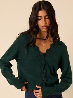 Nobody's Child Knitted V-Neck Crochet Cardigan, Green, Green