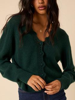 Nobody's Child Knitted V-Neck Crochet Cardigan, Green - view 2, Green