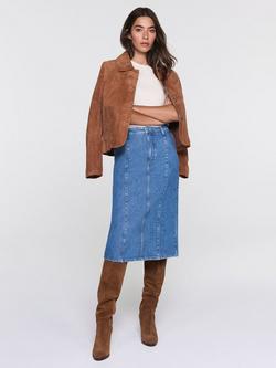 Mint Velvet Seam Detail Denim Midi Skirt, Blue, Blue