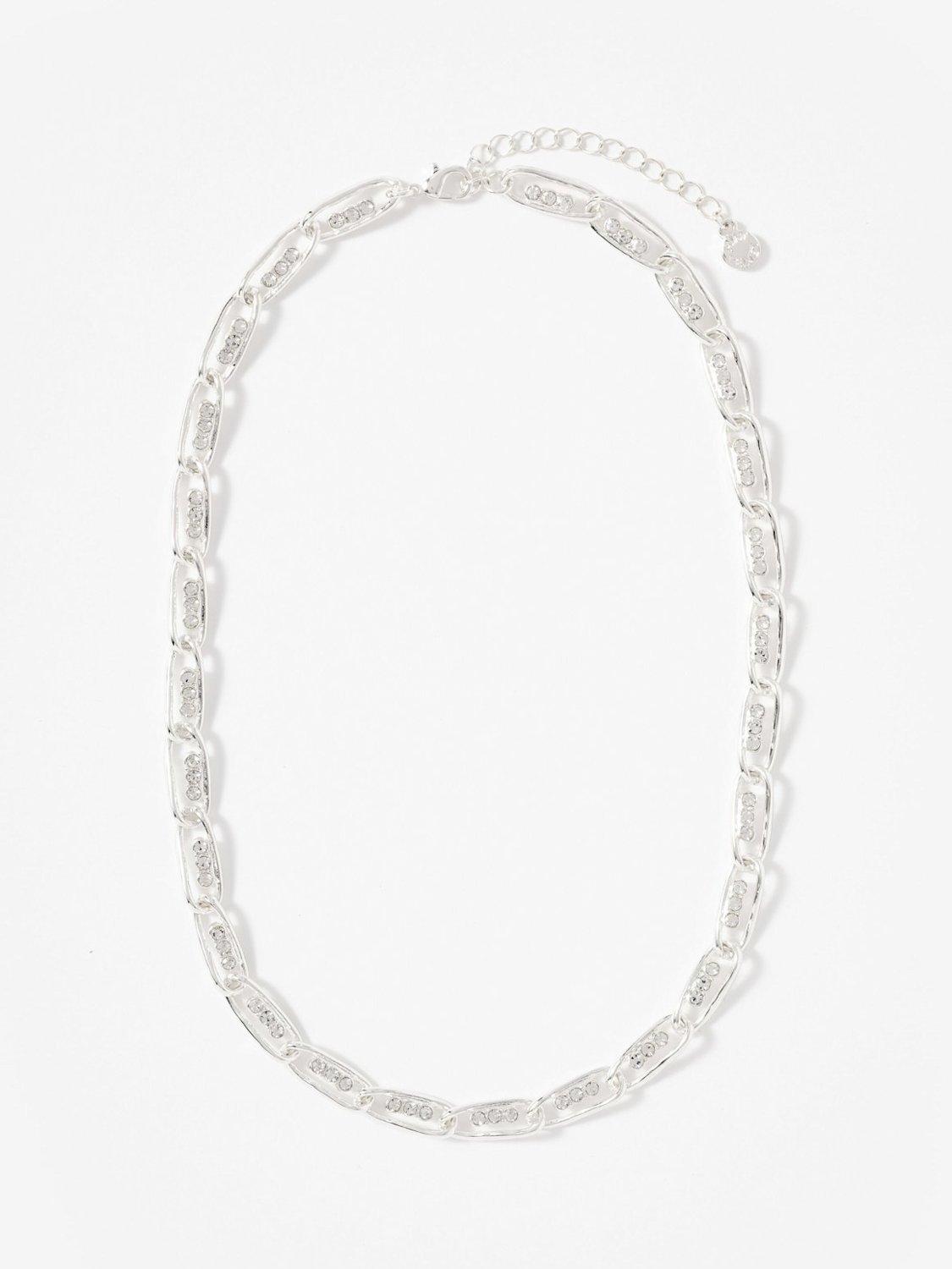 Product image 1 of 3, which shows Mint Velvet Pave Chain Necklace, Silver