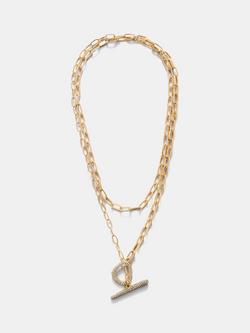 Mint Velvet Layered T-Bar Necklace, Gold, Gold