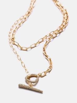 Mint Velvet Layered T-Bar Necklace, Gold - view 2, Gold