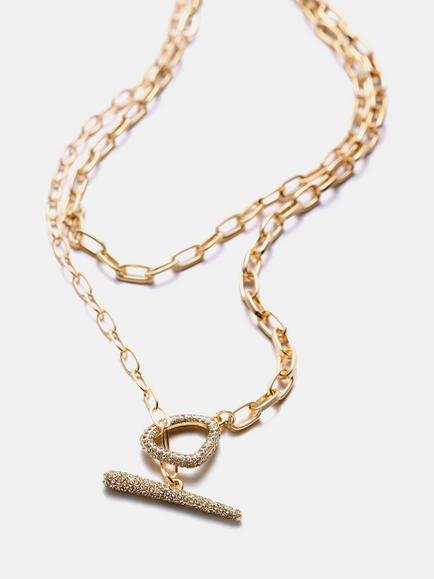 Mint Velvet Layered T-Bar Necklace, Gold - view 2, Gold