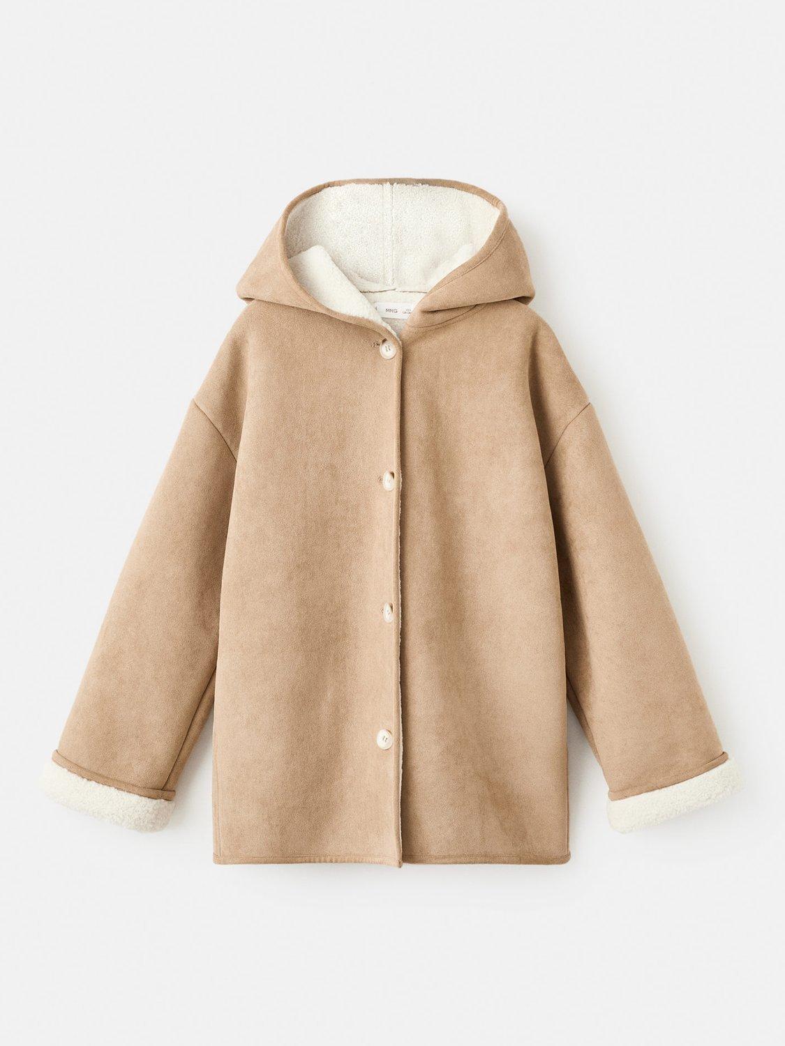 Product image 1 of 4, which shows Mango Kids' Mariona Suede Look Coat, Medium Brown, 11 years
