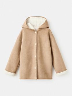 Mango Kids' Mariona Suede Look Coat, Medium Brown, Medium Brown