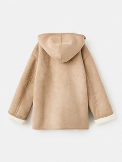 Mango Kids' Mariona Suede Look Coat, Medium Brown - view 2, Medium Brown