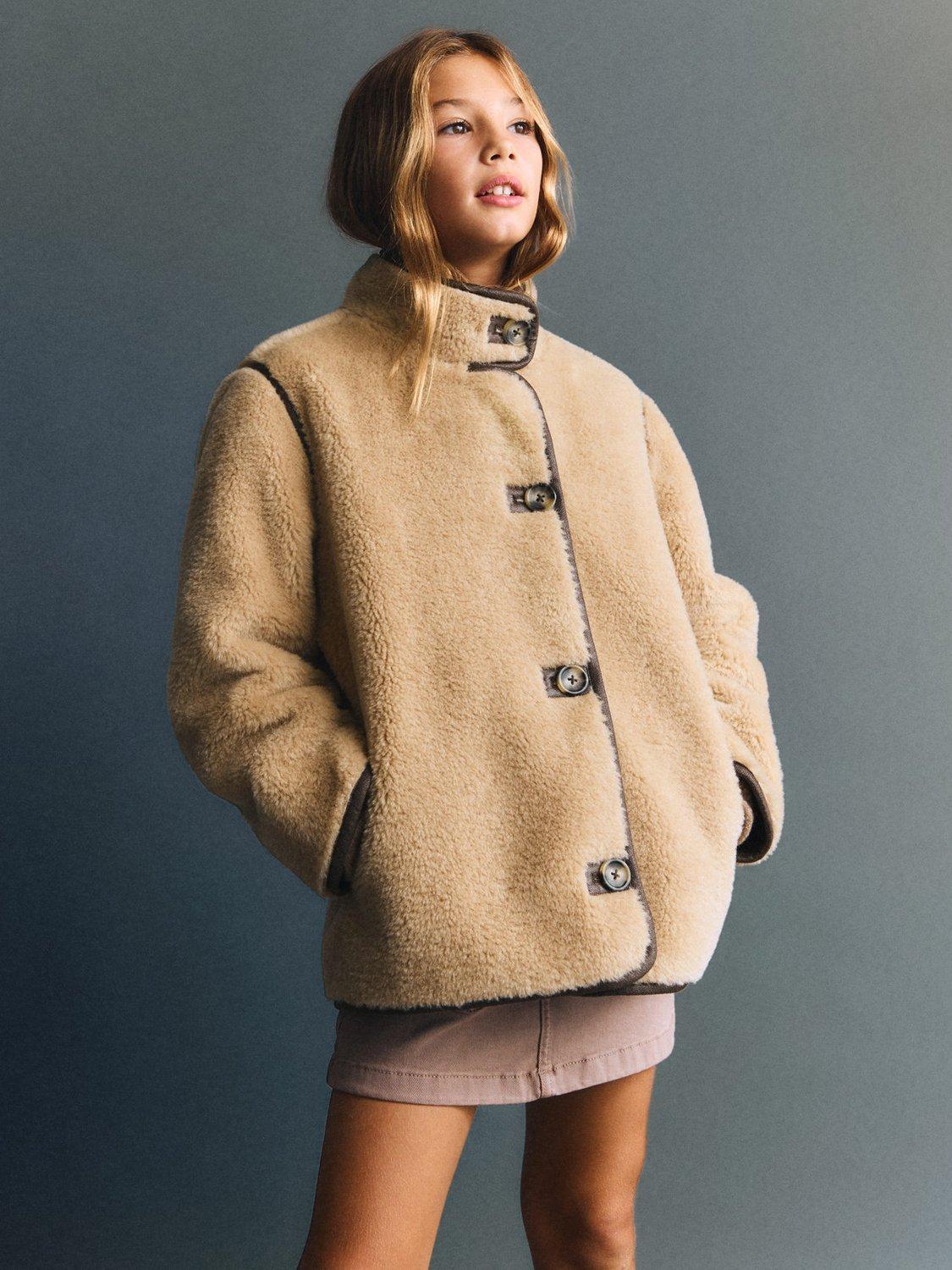 Mango Kids' Sophie Borg Coat, Medium Brown