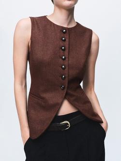 Mango Greta Tailored Wool Rich Waistcoat, Medium Brown, Medium Brown