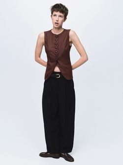 Mango Greta Tailored Wool Rich Waistcoat, Medium Brown - view 2, Medium Brown