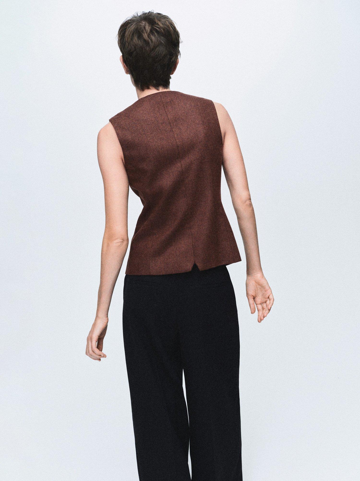 Product image 4 of 7, which shows Mango Greta Tailored Wool Rich Waistcoat, Medium Brown, L