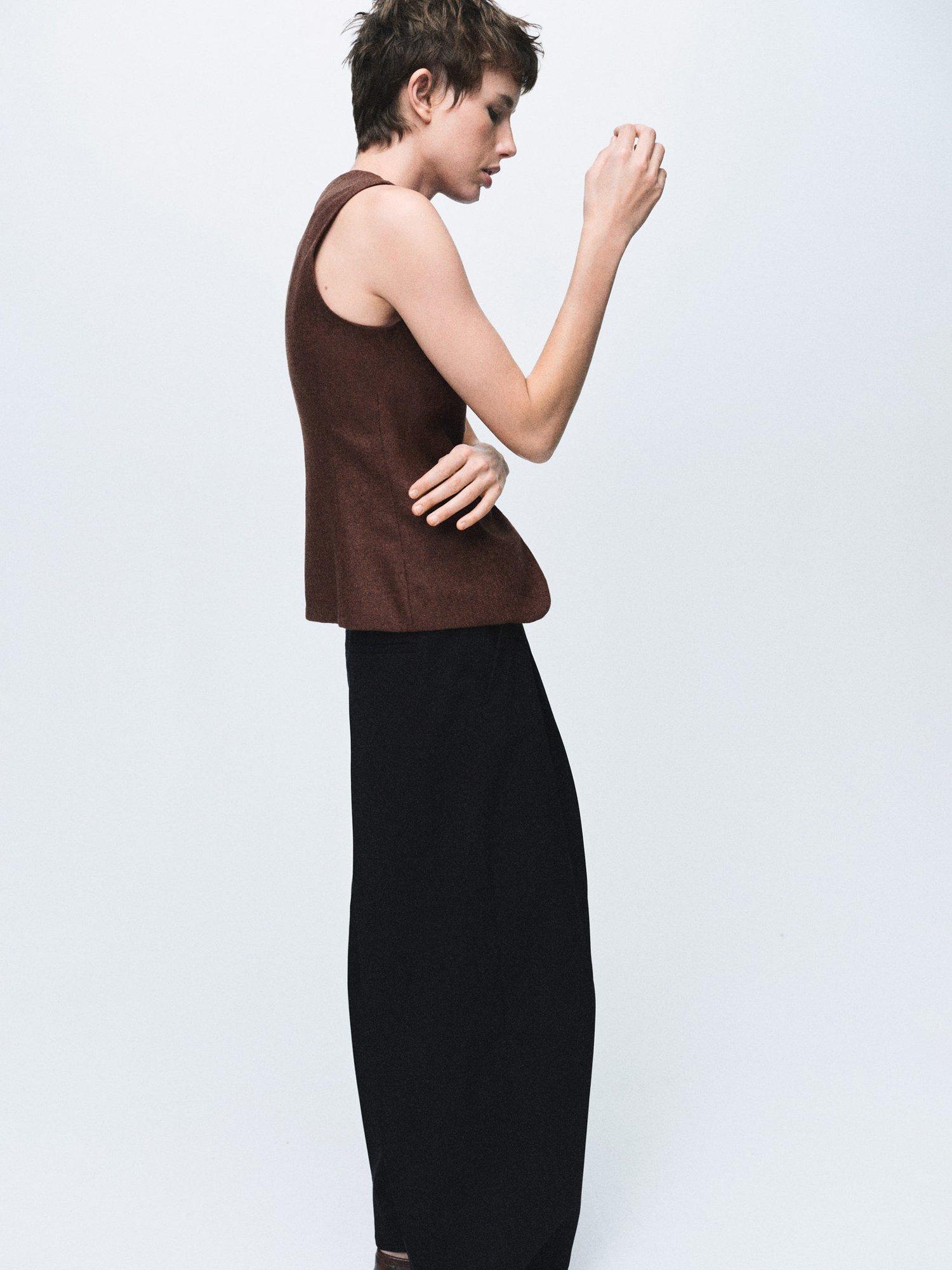Product image 6 of 7, which shows Mango Greta Tailored Wool Rich Waistcoat, Medium Brown, L