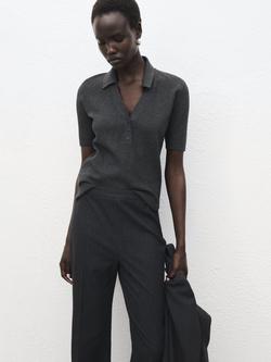 Mango Shirt Collar Fine Knit Sweater, Medium Grey, Medium Grey