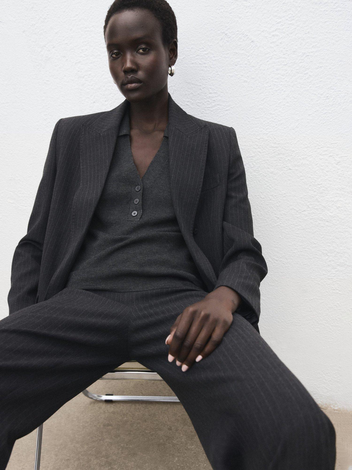 Product image 7 of 9, which shows Mango Shirt Collar Fine Knit Sweater, Medium Grey, S