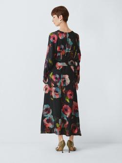 John Lewis Long Sleeved Tie Waist Midi Dress, Rose Print - view 2, Rose Print