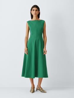 John Lewis Sleeveless Panelled Fit & Flare Ponte Midi Dress, Pine Green