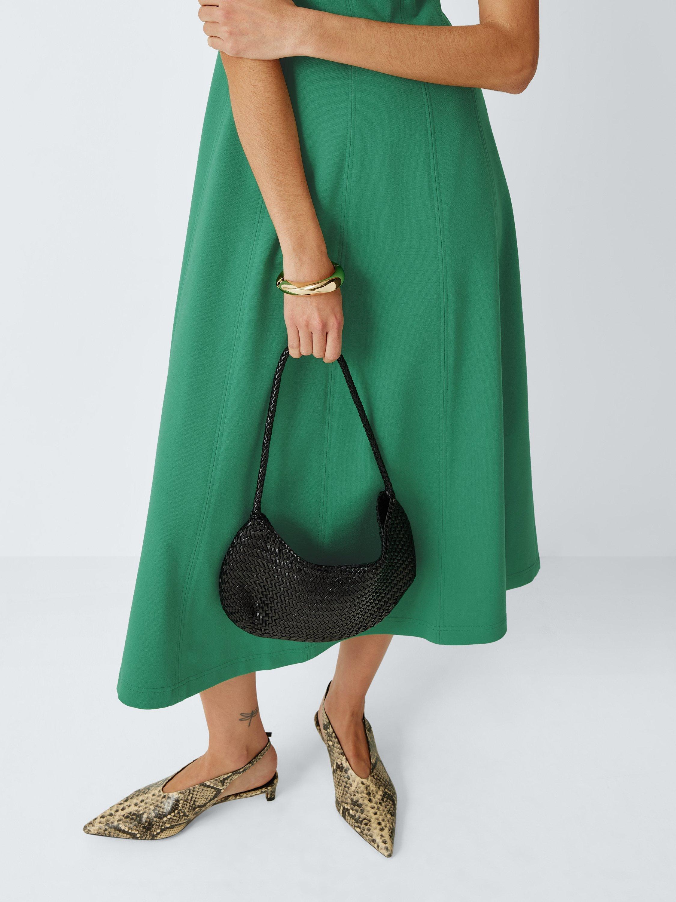 John Lewis Sleeveless Panelled Fit & Flare Ponte Midi Dress, Pine Green
