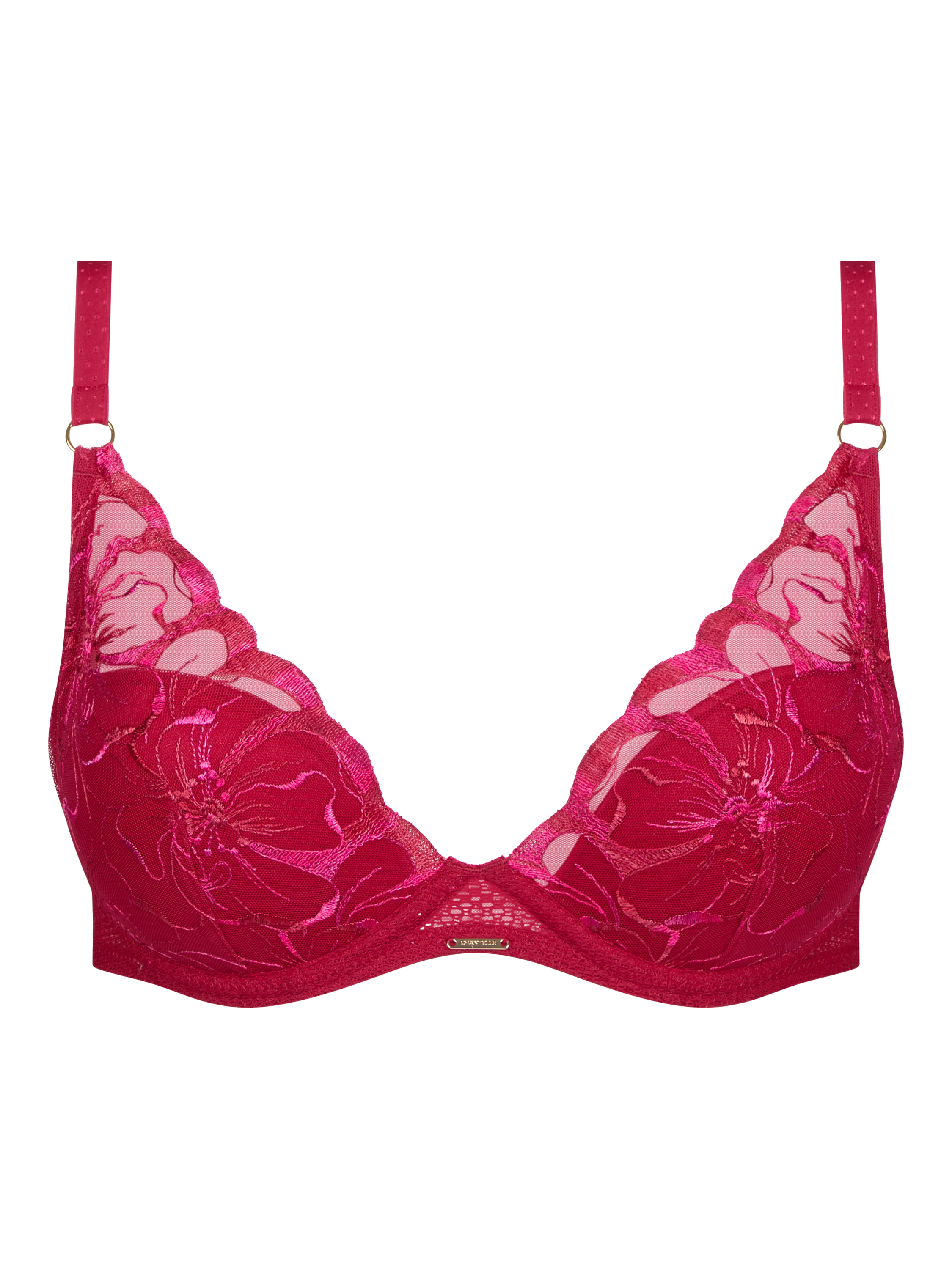 Product image 6 of 6, which shows Chantelle Fleurs Plunge T-Shirt Bra, Candy Apple, 32F