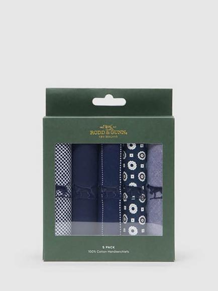 Rodd & Gunn Gunner Cotton Handkerchief, Pack of 5, Night/Multi, Night Multi