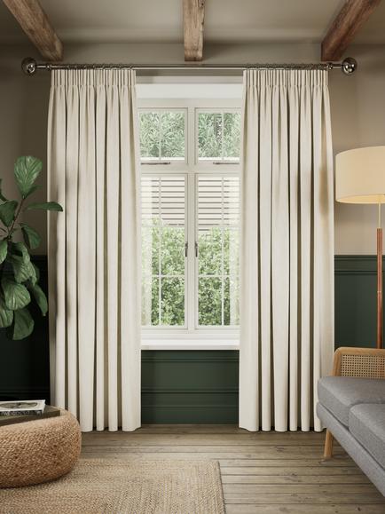 John Lewis Linen Look Pair Lined Pencil Pleat Curtains, Cream