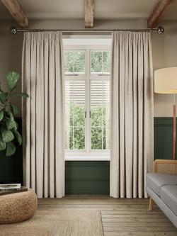 John Lewis Plain Pair Lined Pencil Pleat Curtains, Oatmeal