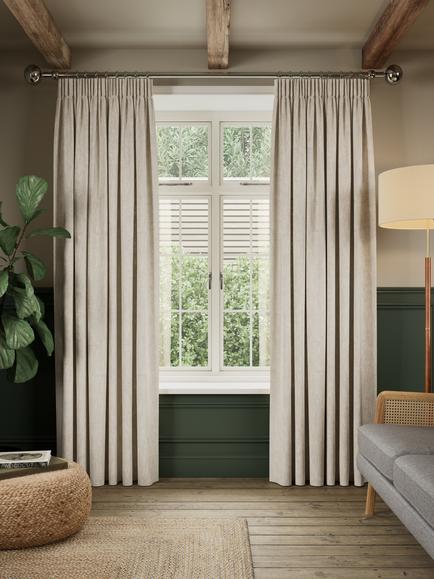 John Lewis Linen Look Pair Lined Pencil Pleat Curtains, Oatmeal
