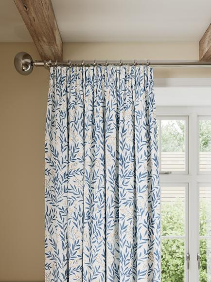 John Lewis Tansy Pair Blackout Lined Pencil Pleat Curtains, Blue/Yellow, Blue/Yellow