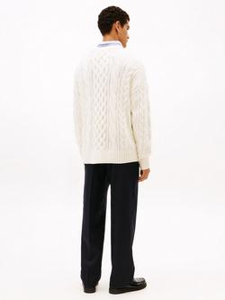 Tommy Hilfiger Wool Blend Aran Flag Cable Knit Jumper, Ivory - view 2, Ivory