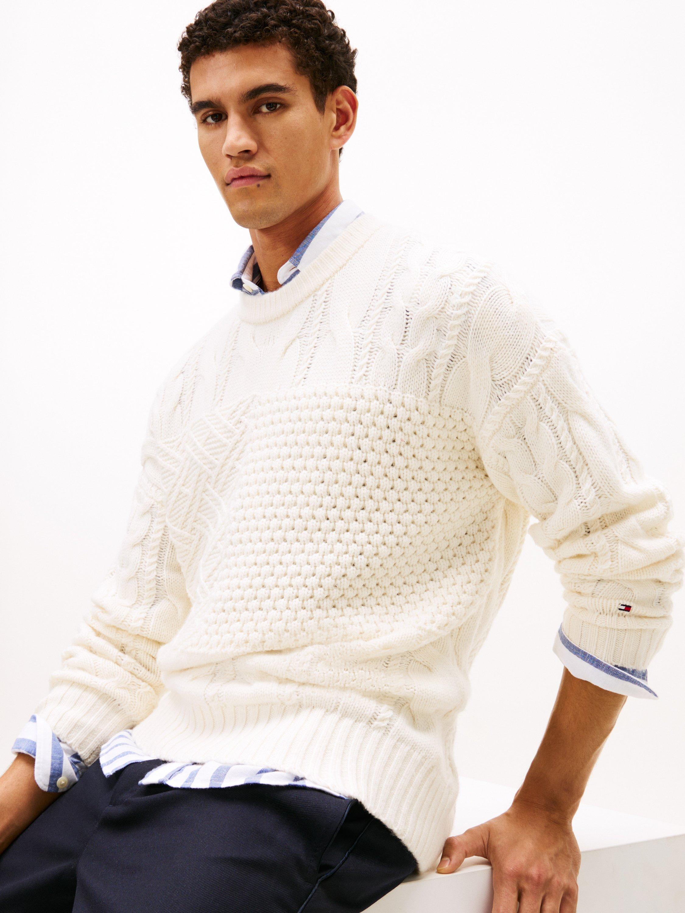 Product image 4 of 5, which shows Tommy Hilfiger Wool Blend Aran Flag Cable Knit Jumper, Ivory, XS