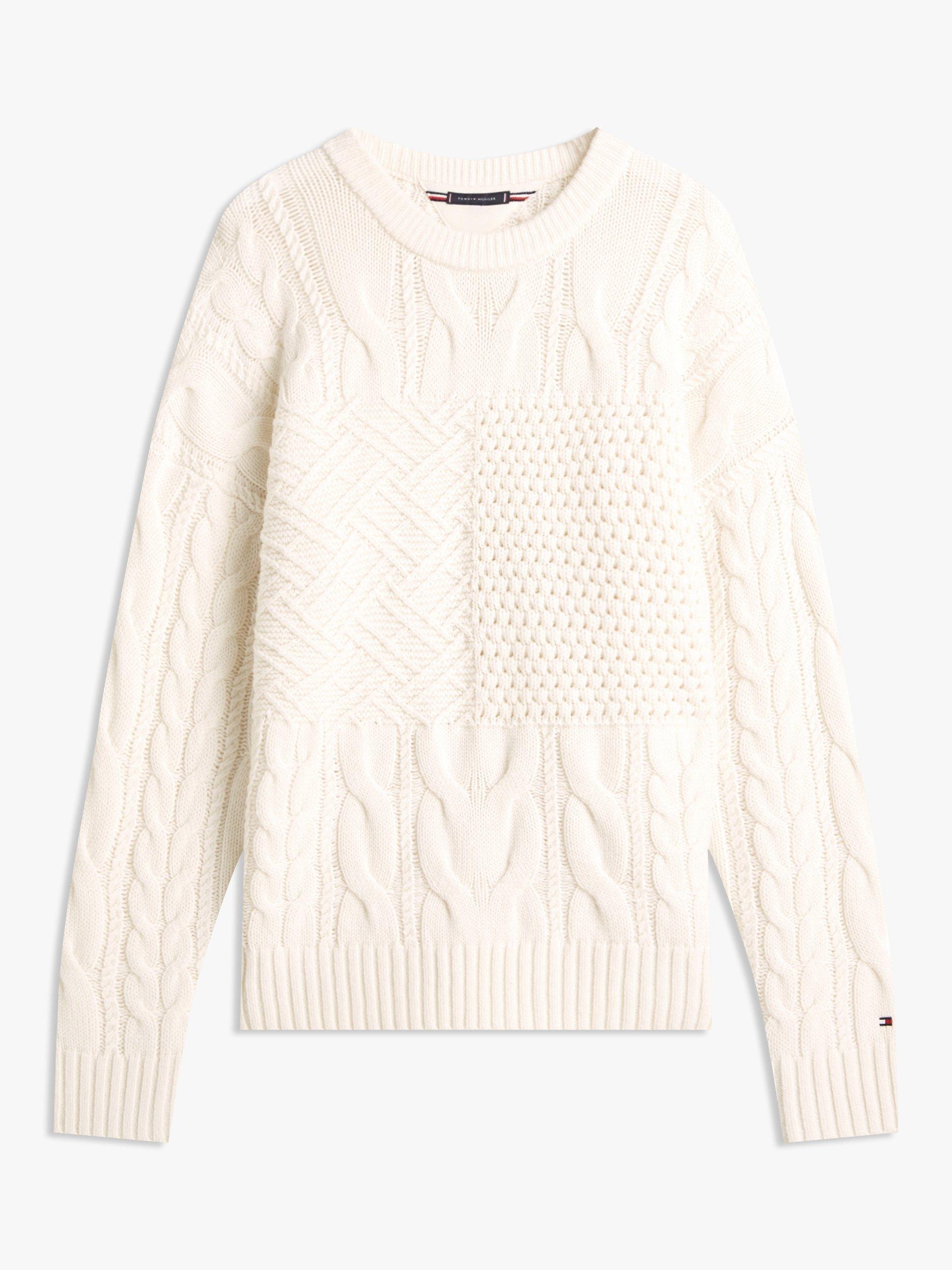 Product image 5 of 5, which shows Tommy Hilfiger Wool Blend Aran Flag Cable Knit Jumper, Ivory, XS