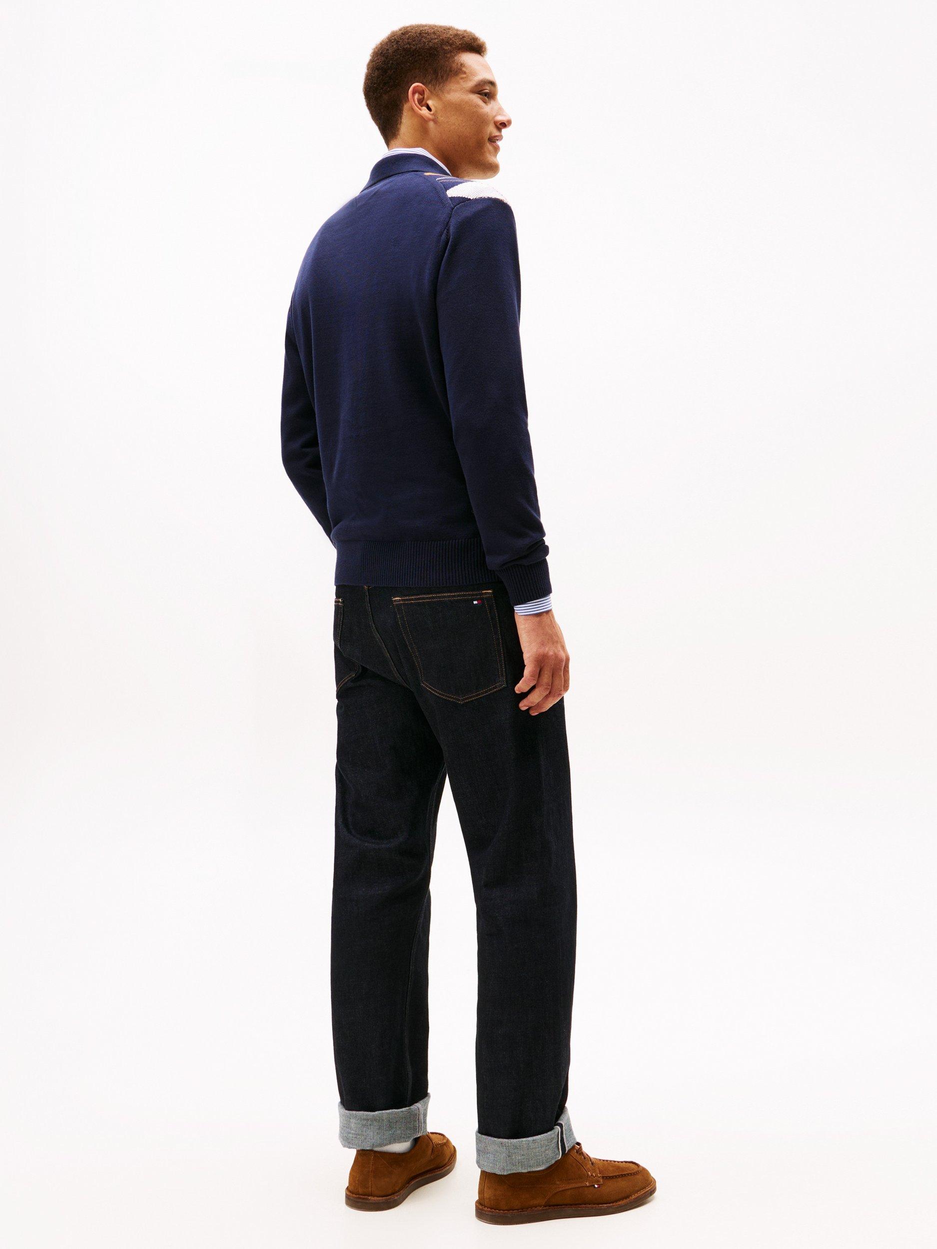 Product image 2 of 5, which shows Tommy Hilfiger Cotton Argyle Patterned Knit Polo Top, Desert Sky, XS