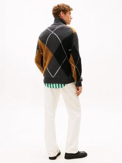 Tommy Hilfiger Wool Blend Argyle Patterned Knit Roll Neck Jumper, Dark Grey Heather - view 2, Dark Grey Heather