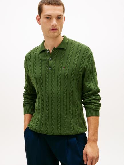Tommy Hilfiger Classic Cotton Cable Knit Polo Top, Mountain Pine