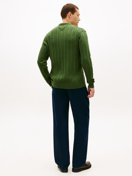 Tommy Hilfiger Classic Cotton Cable Knit Polo Top - view 2, Mountain Pine