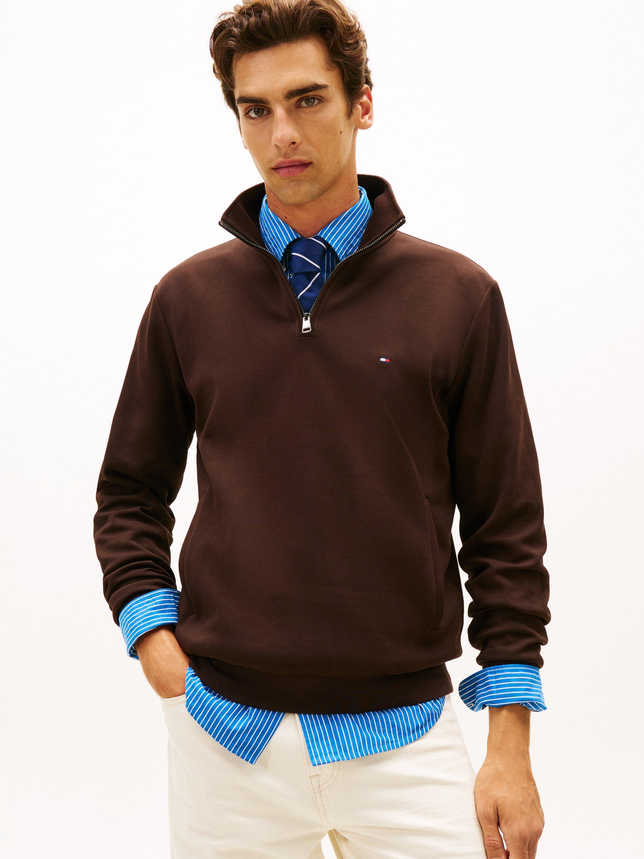 Product image 1 of 5, which shows Tommy Hilfiger Intechno Knit Quarter-Zip Jumper, Chocolate, S