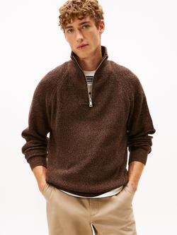 Tommy Hilfiger Fisherman Rib Half-Zip Mock Neck Jumper, Highland Khaki