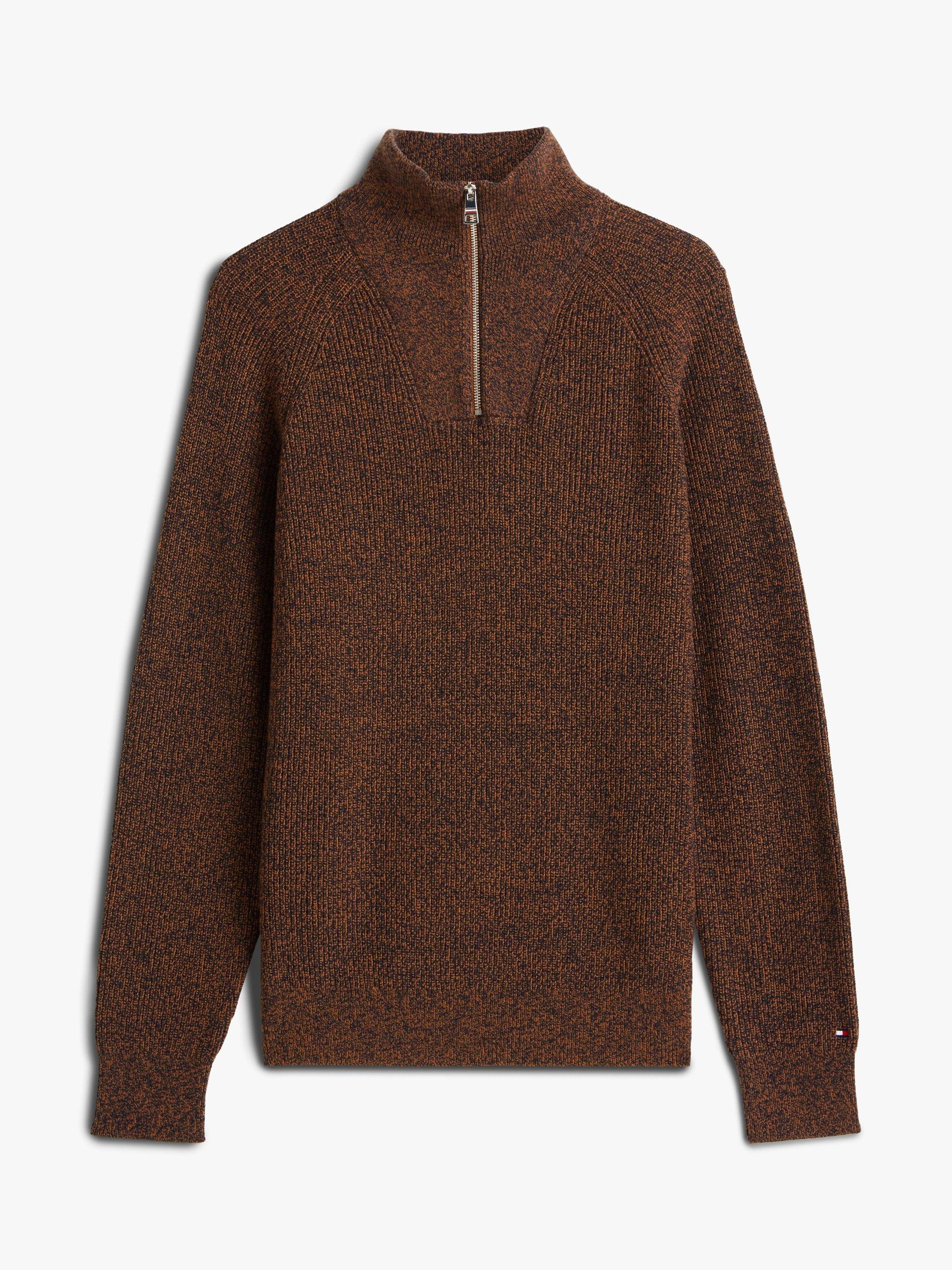 Tommy Hilfiger Fisherman Rib Half-Zip Mock Neck Jumper, Highland Khaki