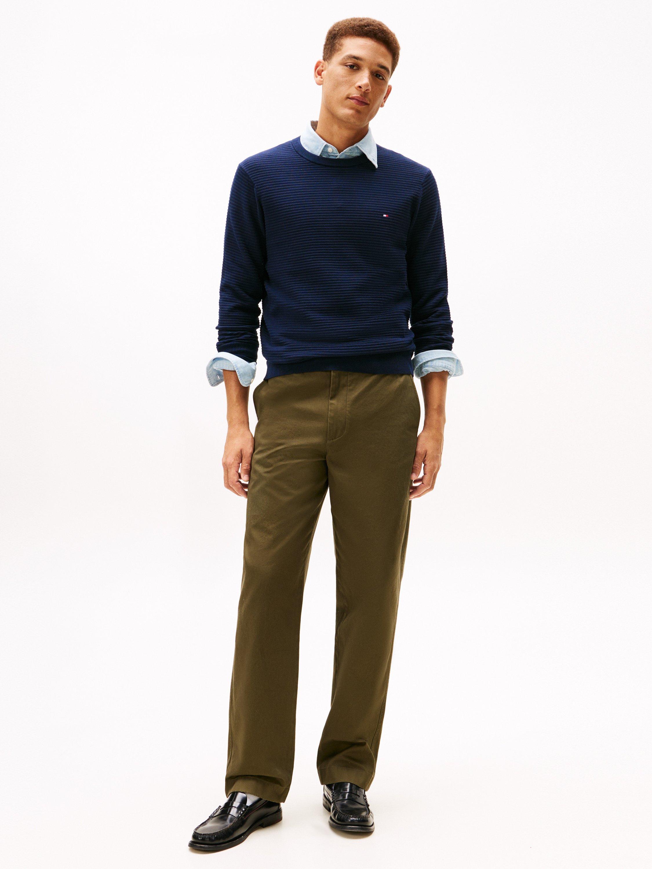 Product image 3 of 5, which shows Tommy Hilfiger Cotton Textured Crew Neck Structured Jumper, Dark Night Navy, XS