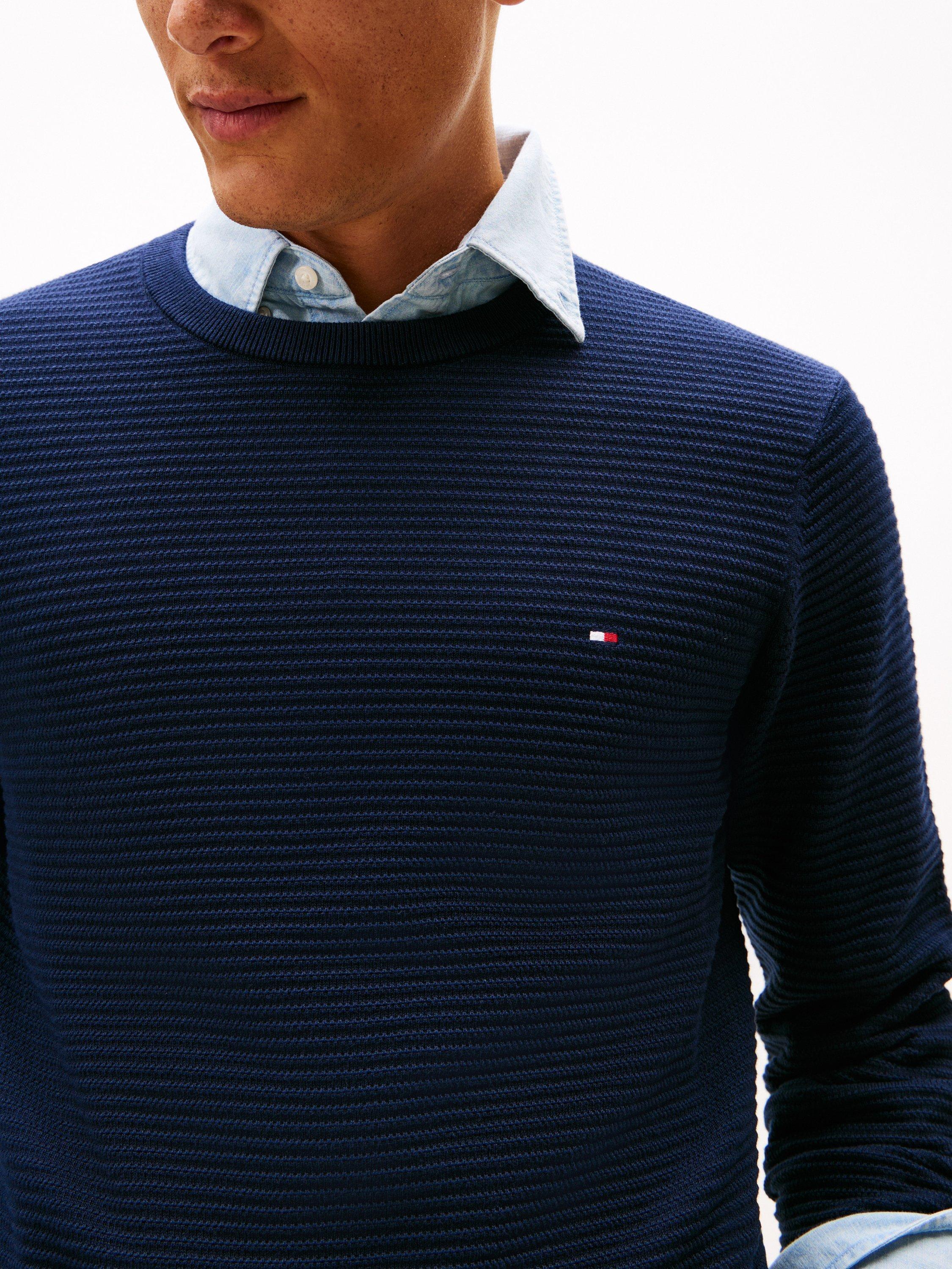 Product image 4 of 5, which shows Tommy Hilfiger Cotton Textured Crew Neck Structured Jumper, Dark Night Navy, XS