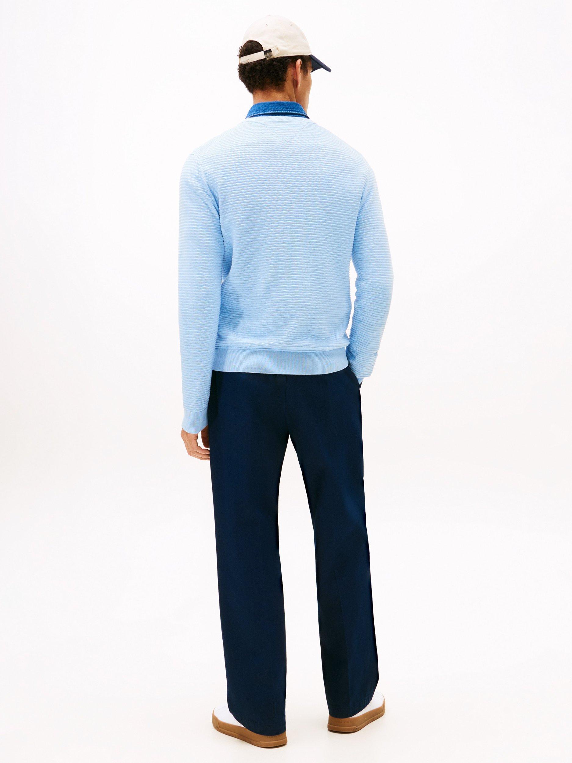 Product image 2 of 5, which shows Tommy Hilfiger Cotton Textured Crew Neck Structured Jumper, Well Water, XS
