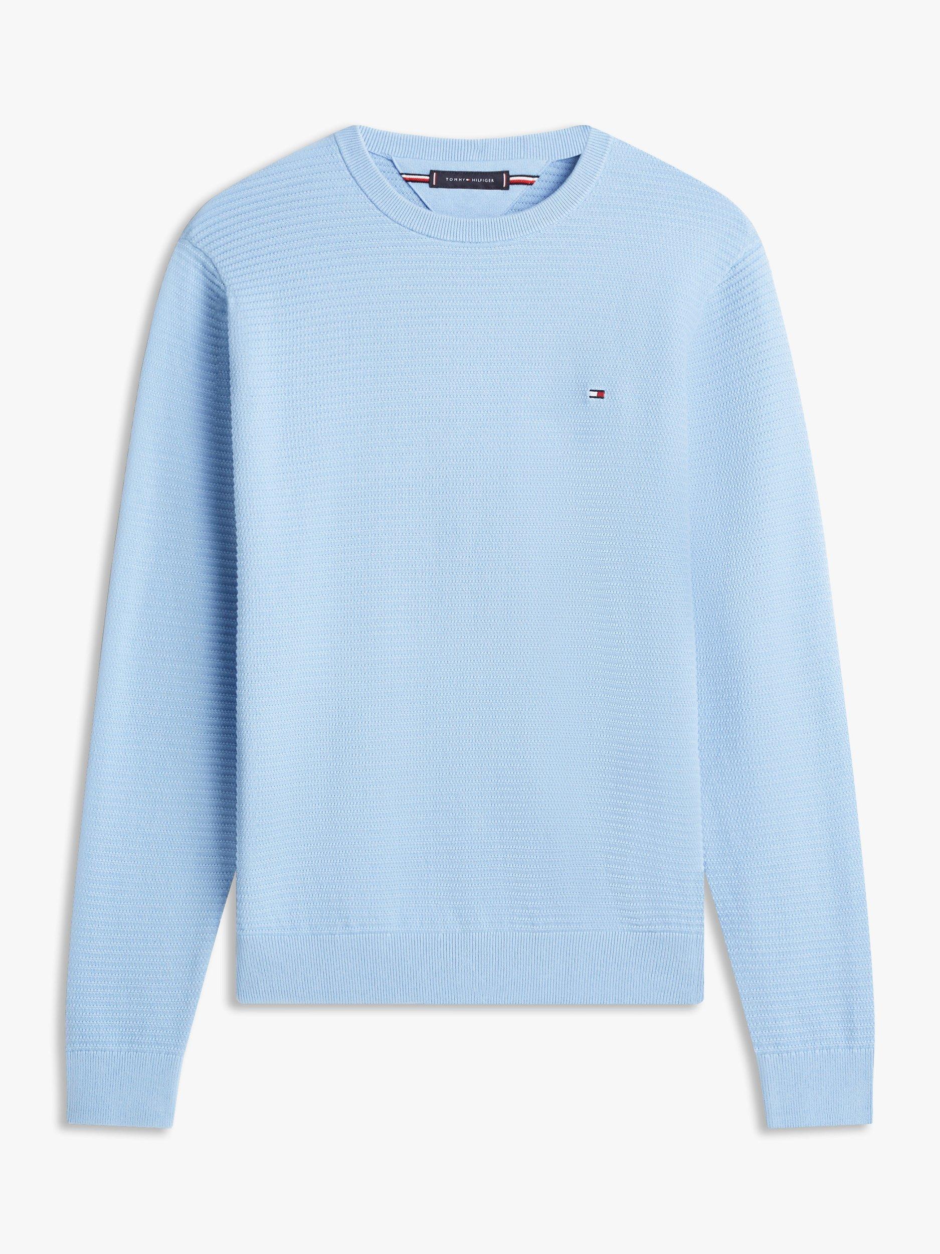 Product image 5 of 5, which shows Tommy Hilfiger Cotton Textured Crew Neck Structured Jumper, Well Water, XS