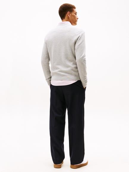 Tommy Hilfiger Cotton Textured Crew Neck Structured Jumper - view 2, Light Grey Heather
