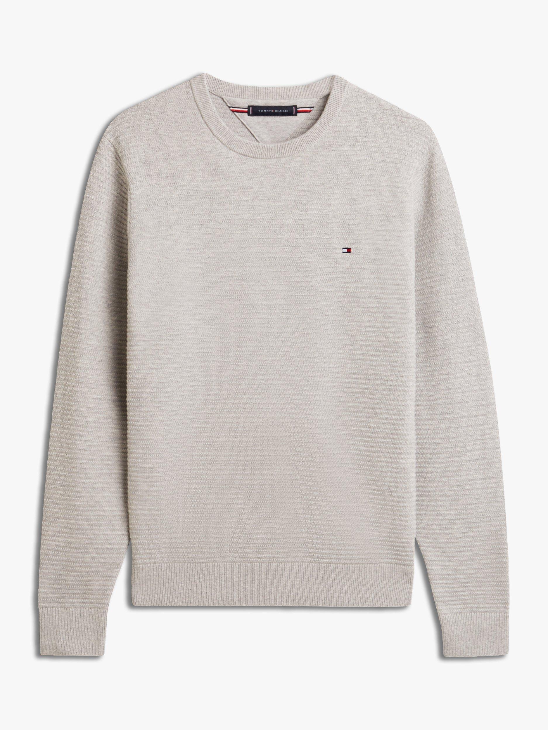 Product image 5 of 5, which shows Tommy Hilfiger Cotton Textured Crew Neck Structured Jumper, Light Grey Heather, XS