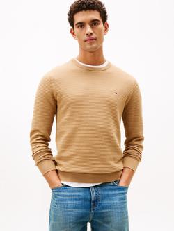 Tommy Hilfiger Cotton Textured Crew Neck Structured Jumper, Safari Canvas