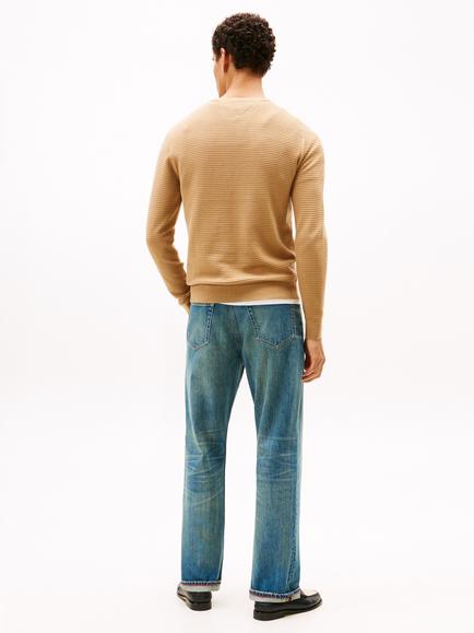 Tommy Hilfiger Cotton Textured Crew Neck Structured Jumper - view 2, Safari Canvas