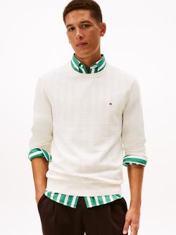 Tommy Hilfiger Cotton Textured Crew Neck Structured Jumper, Ivory Petal