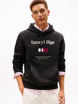 Tommy Hilfiger Cotton Blend Embroidered Flag Hoodie, Black
