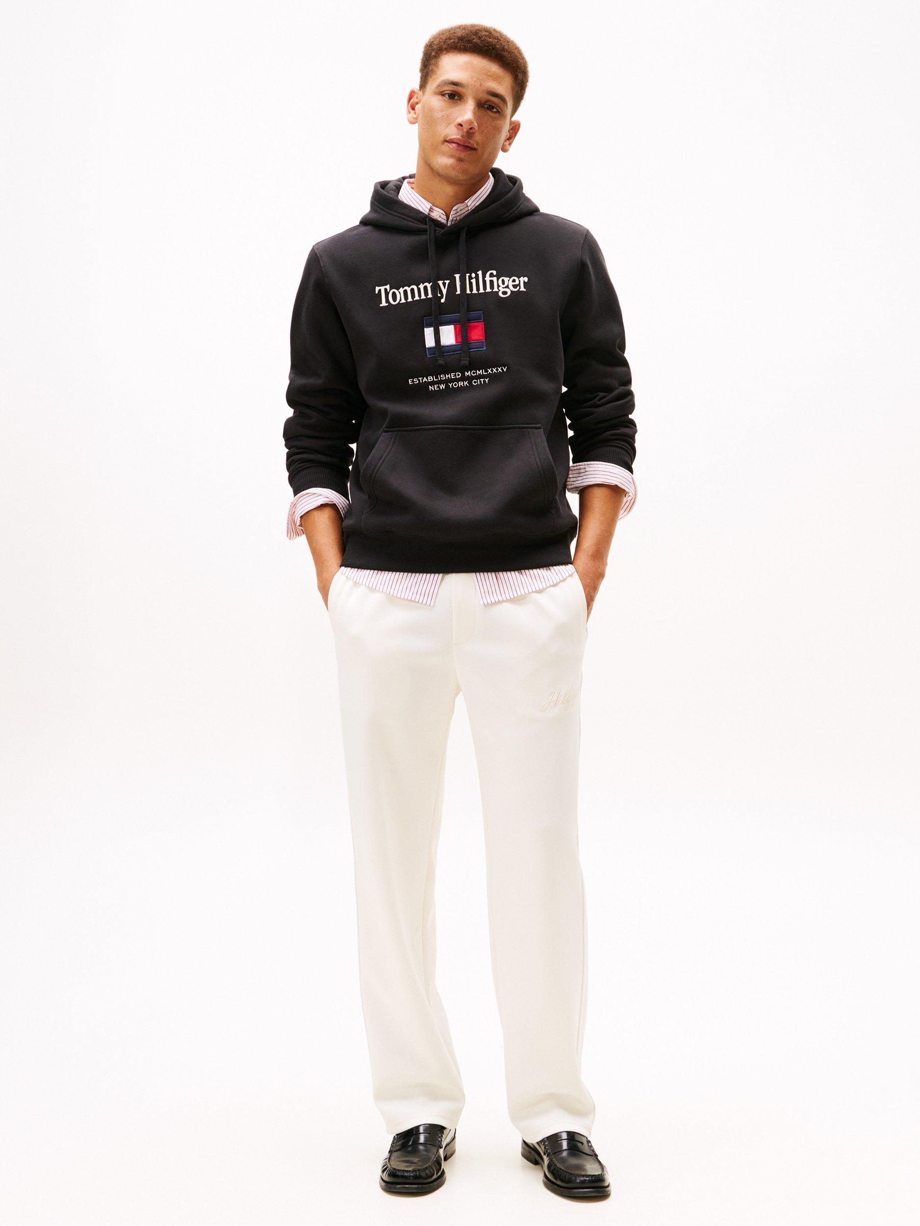 Product image 3 of 5, which shows Tommy Hilfiger Cotton Blend Embroidered Flag Hoodie, Black, XS